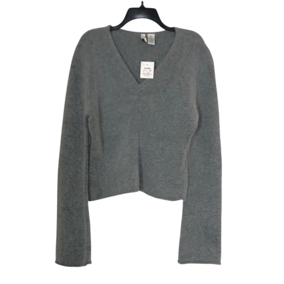 Twiggy ANGORA LAMBSWOOL BLEND Grey V-Neck Long Sleeve Pullover Sweater Size XL - Picture 1 of 5